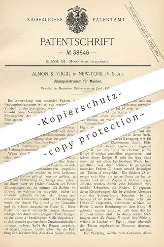 original Patent - Almon K. Virgil , New York , USA , 1886 , Übungsinstrument für Musiker | Musikinstrument , Musik !!!