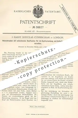 original Patent - J. Harry Douglas Cunningham , London , England , 1886 , Holzschraube | Tischler , Schraube , Holz !!
