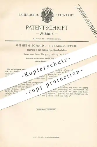 original Patent - Wilhelm Schmidt , Braunschweig , 1886 , Dampfzylinder - Heizung | Dampfmaschine , Dampfmaschinen
