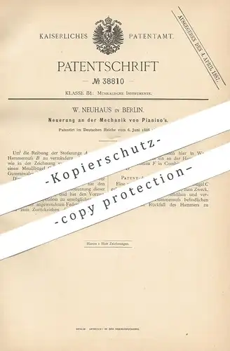 original Patent - W. Neuhaus , Berlin , 1886 , Mechanik an Piano | Klavier , Musikinstrument , Musik | Walze