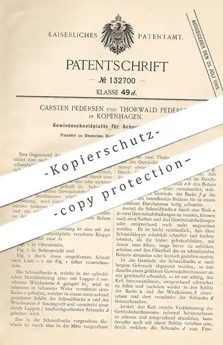 original Patent - Carsten & Thorwald Pedersen , Kopenhagen / Dänemark , 1901 , Gewindeschneidplatte für Schneidkluppe
