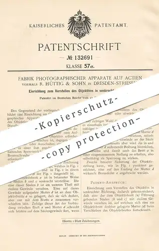 original Patent - Fabrik Photographischer Apparate auf Aktien , vorm. R. Hüttig & Sohn , Dresden | Objektiv | Kamera !!