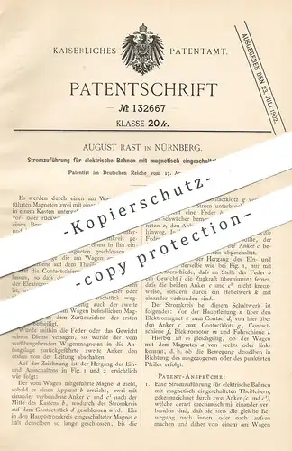original Patent - August Rast , Nürnberg , 1901 , Stromzuführung für elektrische Bahnen | Strom , Bahn , Straßenbahn !
