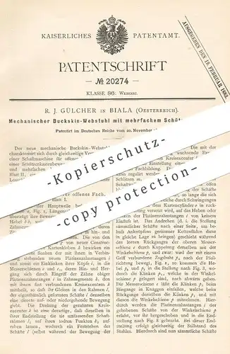 original Patent - R. J. Gülcher , Biala , Österreich , 1881 , Mechanischer Buckskin - Webstuhl | Weben , Weber , Weberei