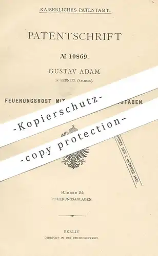 original Patent - Gustav Adam , Sebnitz , Sachsen , 1879 , Feuerungsrost | Ofenrost , Ofen - Rost | Ofenbauer , Heizung