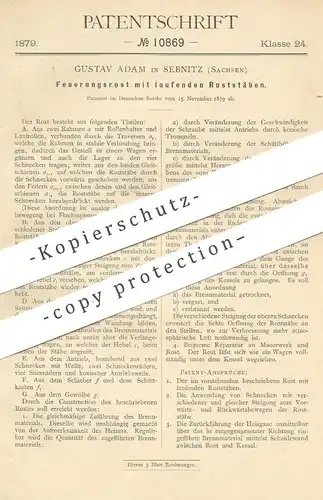 original Patent - Gustav Adam , Sebnitz , Sachsen , 1879 , Feuerungsrost | Ofenrost , Ofen - Rost | Ofenbauer , Heizung