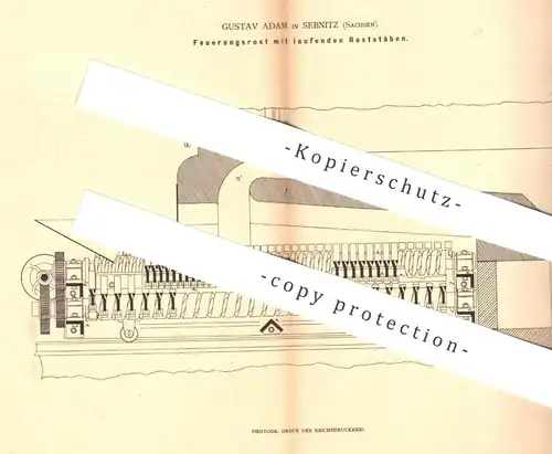 original Patent - Gustav Adam , Sebnitz , Sachsen , 1879 , Feuerungsrost | Ofenrost , Ofen - Rost | Ofenbauer , Heizung