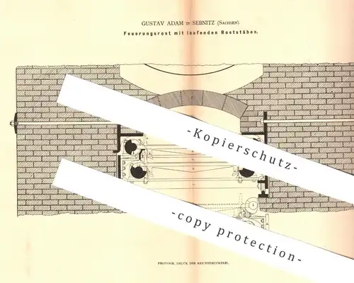 original Patent - Gustav Adam , Sebnitz , Sachsen , 1879 , Feuerungsrost | Ofenrost , Ofen - Rost | Ofenbauer , Heizung
