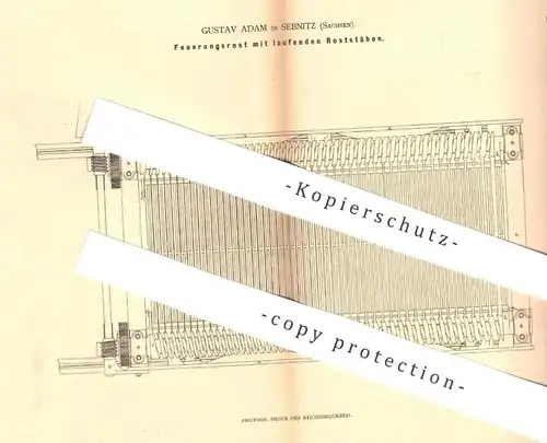 original Patent - Gustav Adam , Sebnitz , Sachsen , 1879 , Feuerungsrost | Ofenrost , Ofen - Rost | Ofenbauer , Heizung