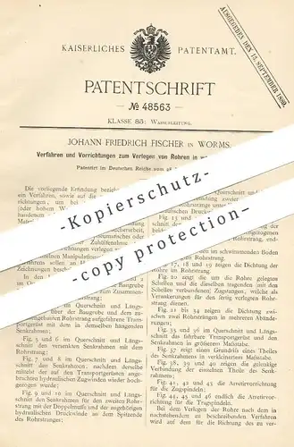 original Patent - Johann Friedrich Fischer , Worms , 1888 , Verlegen von Rohr in wasserhaltigem Boden | Klempner !!!