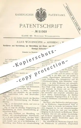 original Patent - Julius Wüstenhöfer , Arnsberg , 1889 , Herstellung von Rohr aus Eisen , Stahl mit Schweißnaht !!!