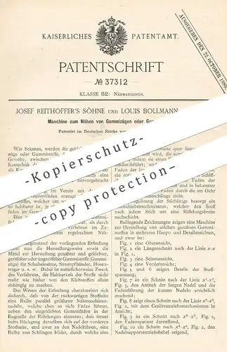original Patent - Josef Reithoffer Söhne , Louis Bollmann , Wien , Österreich , 1886 , Nähen von Gummizug o. Gummistoff