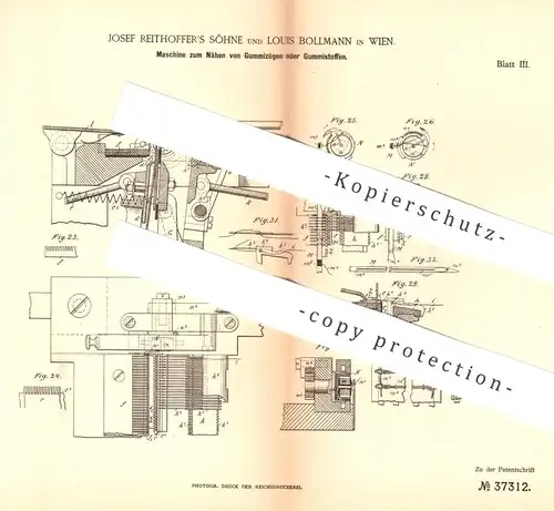 original Patent - Josef Reithoffer Söhne , Louis Bollmann , Wien , Österreich , 1886 , Nähen von Gummizug o. Gummistoff