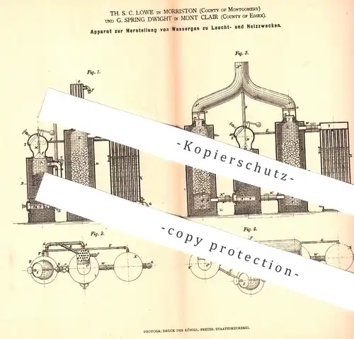 original Patent - Th. S. C. Lowe , Morriston , Montgomery | G. Spring Dwight , Mont Clair , Essex 1878 | Wassergas | Gas