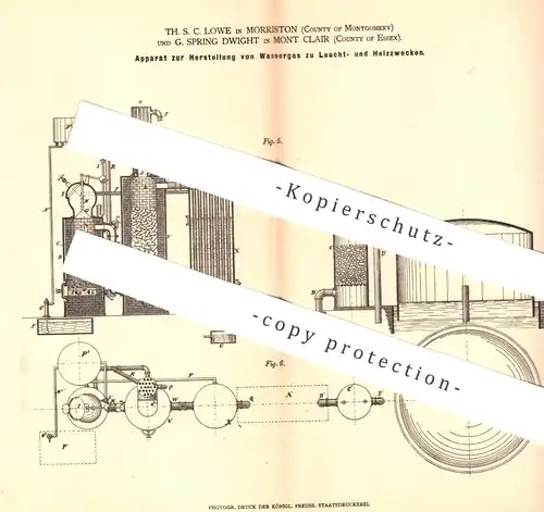original Patent - Th. S. C. Lowe , Morriston , Montgomery | G. Spring Dwight , Mont Clair , Essex 1878 | Wassergas | Gas