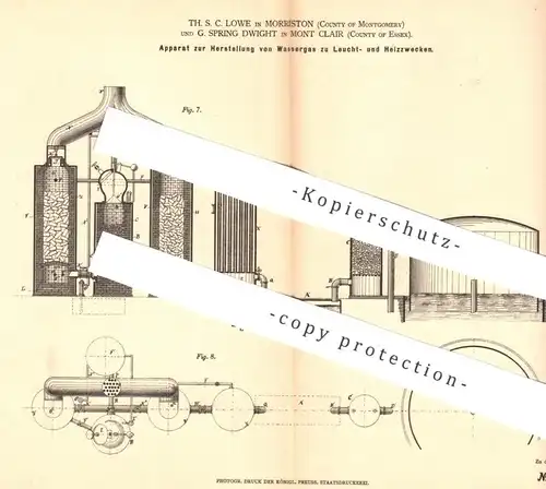 original Patent - Th. S. C. Lowe , Morriston , Montgomery | G. Spring Dwight , Mont Clair , Essex 1878 | Wassergas | Gas