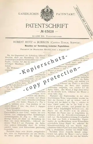 original Patent - Robert Hotz , Bubikon , Kanton Zürich , Schweiz , 1891 , konische Papierhülsen | Papier | Papierfabrik