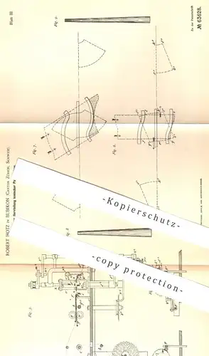 original Patent - Robert Hotz , Bubikon , Kanton Zürich , Schweiz , 1891 , konische Papierhülsen | Papier | Papierfabrik