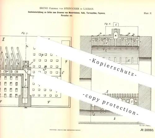 original Patent - Bruno Freiherr von Steinäcker , Lauban , Polen , 1883 , Ofen z. Brennen von Klinker , Porzellan , Kalk