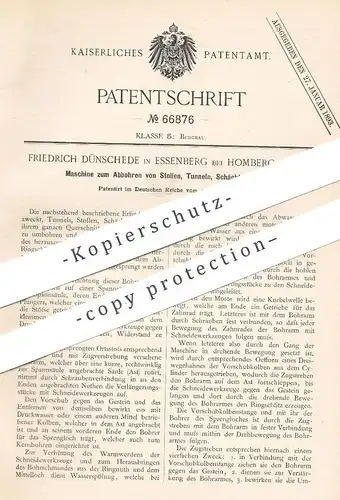 original Patent - Friedrich Dünschede , Essenberg / Homberg / Rhein , 1892 , Abbohren von Stollen , Tunnel | Bergbau !!!