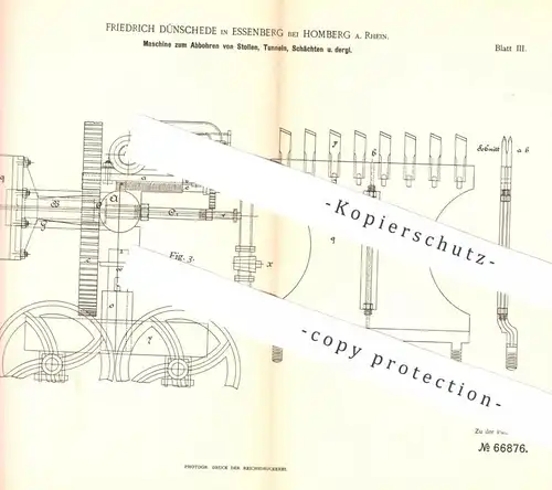 original Patent - Friedrich Dünschede , Essenberg / Homberg / Rhein , 1892 , Abbohren von Stollen , Tunnel | Bergbau !!!