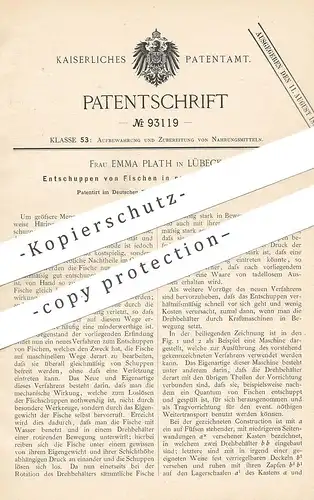 original Patent - Emma Plath , Lübeck , 1896 , Entschuppen der Fische in rotierender Trommel | Fischer , Angler | Fisch