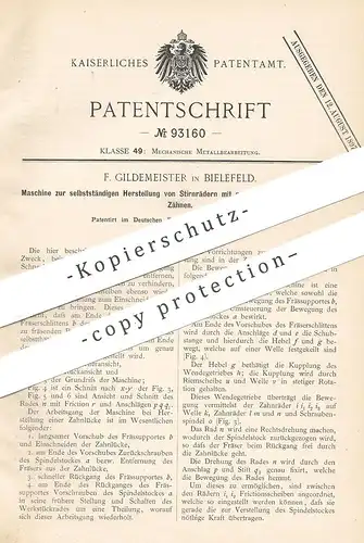 original Patent - F. Gildemeister , Bielefeld , 1896 , Herstellung von Stirnrad | Zahnrad , Metall , Schlosser !!!