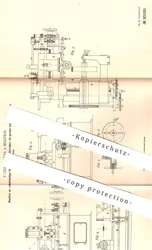 original Patent - F. Gildemeister , Bielefeld , 1896 , Herstellung von Stirnrad | Zahnrad , Metall , Schlosser !!!