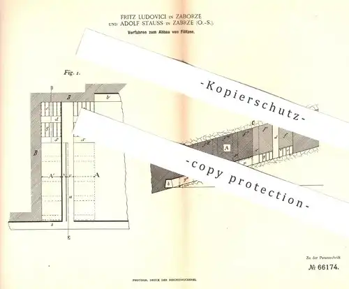 original Patent - Fritz Ludovici , Zaborze , Adolf Stauss , Zabrze , 1892 , Abbau von Flötzen | Bergbau , Bergwerk !!