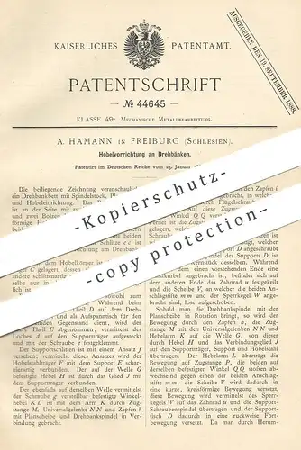 original Patent - A. Hamann , Freiburg , Schlesien , 1888 , Hobelvorrichtung an Drehbank | Hobel , Metall | Dreher !!!