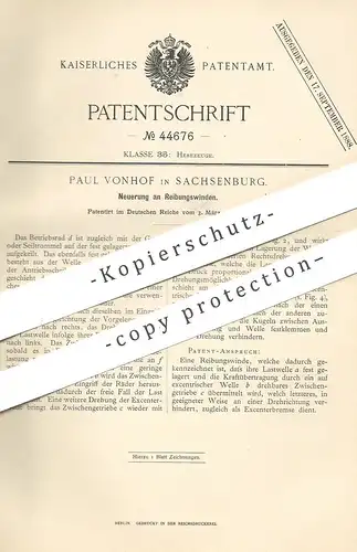 original Patent - Paul Vonhof , Sachsenburg , 1888 , Reibungswinde | Winde , Winden | Seilwinde , Aufzug , Hebezeug !!!