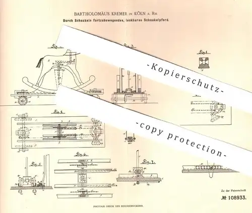 original Patent - Bartholomäus Kremer , Köln / Rhein , 1898 , lenkbares Schaukelpferd | Schaukel | Spielzeug , Sport !!