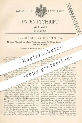 original Patent - Gebr. Sucker , Grünberg , Schlesien , 1900 , Trockenvorrichtung für Kötzer , Kreuzspule , Garn , Zwirn