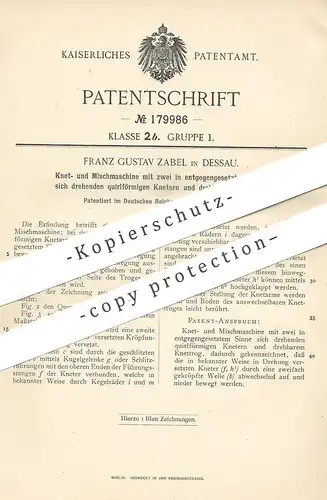 original Patent - Franz Gustav Zabel , Dessau , 1905 , Knetmaschine , Mischmaschine | Teig , Bäcker , Bäckerei , Brot