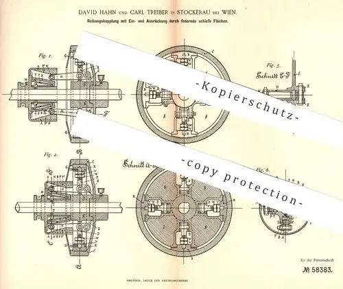 original Patent - David Hahn , Carl Treiber , Stockerau , Wien , Österreich , 1891 , Reibungskupplung | Kupplung , Bahn