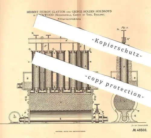 original Patent - Herbert Fitzroy Clayton , George Holden Holdroyd , Lockwood , Huddersfield , York , England | Filter