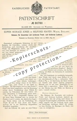 original Patent - Edwin Horace Jones , Milford Haven , Wales , England , 1894 , Rahmen für Zweirad | Fahrrad , Fahrräder