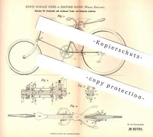 original Patent - Edwin Horace Jones , Milford Haven , Wales , England , 1894 , Rahmen für Zweirad | Fahrrad , Fahrräder