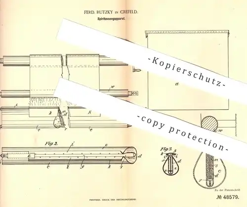 original Patent - Ferd. Rutzky , Crefeld / Krefeld  1888 , Spiritussengapparat | Spiritus | Sengen , Seide , Seidenstoff