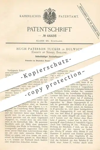 original Patent - Hugh Paterson Tucker , Dulwich , Surrey , England , 1887 , Verkaufsautomat mit Münzeinwurf | Automat !