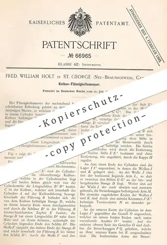 original Patent - Fred. William Holt , St. George , Neu Braunschweig , Canada , 1892 , Kolben - Flüssigkeitsmesser !!!