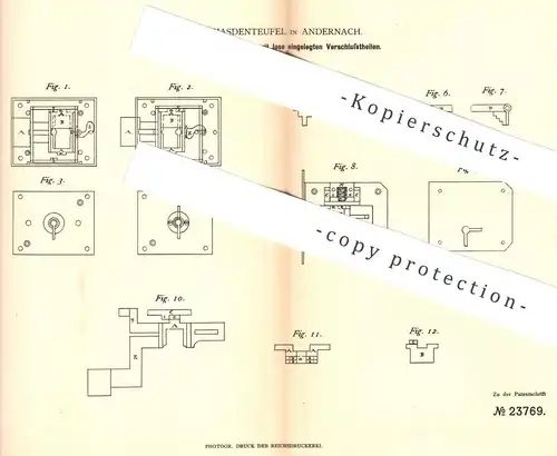 original Patent - Friedrich Hasdenteufel , Andernach , Koblenz , 1883 , Schloss , Türschloss | Tür , Schlosser !!!