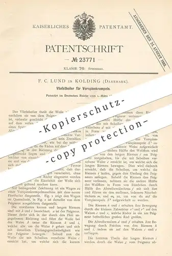 original Patent - F. C. Lund , Kolding , Dänemark , 1883 , Vliesteiler für Vorspinnkrempeln | Spinnen , Spinnmaschine
