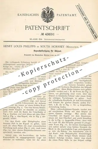 original Patent - Henry Louis Phillips , Hornsey , Middlesex , England | 1888 | Kapselbefestigung für Stöpsel , Korken