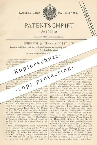 original Patent - Behnisch & Claas , Soest , Westfalen , 1898 , Türschließer für Eisenbahn mit Luftdruckbremse | Tür !!!