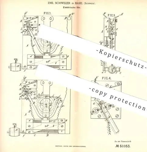 original Patent - Emil Schweizer , Basel / Schweiz  1889 , Elektrische Uhr | Uhren , Uhrmacher , Uhrwerk | Elektromagnet