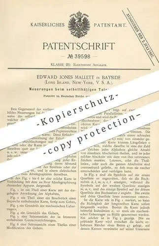 original Patent - Edward Jones Mallett , Bayside , Long , Island , New York , USA , 1886 , Telegraphie , Telegraphy !!!