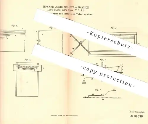 original Patent - Edward Jones Mallett , Bayside , Long , Island , New York , USA , 1886 , Telegraphie , Telegraphy !!!