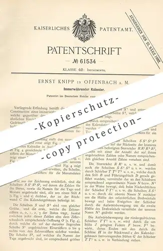 original Patent - Ernst Knipp , Offenbach / Main , 1891 , Immerwährender Kalender | Kalendarium | Uhr , Zeit !!!