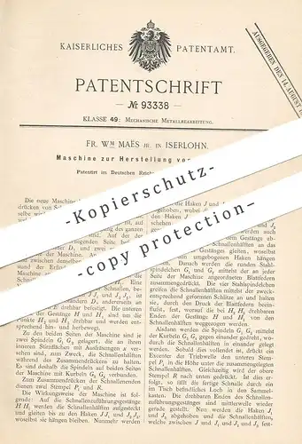original Patent - Fr. WM Maës , Iserlohn , 1896 , Herstellung von Schnallen | Metall - Schnalle !!